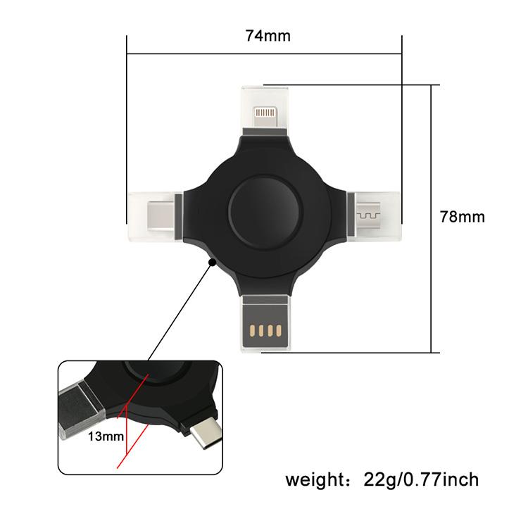 Spinner shape adapter with Micro TypeC lightning connector